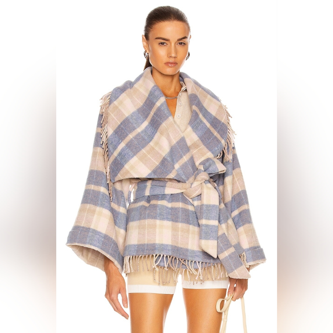 Loveshackfancy Harrison Belted Plaid Shawl Collar Wrap Jacket $695 M/L